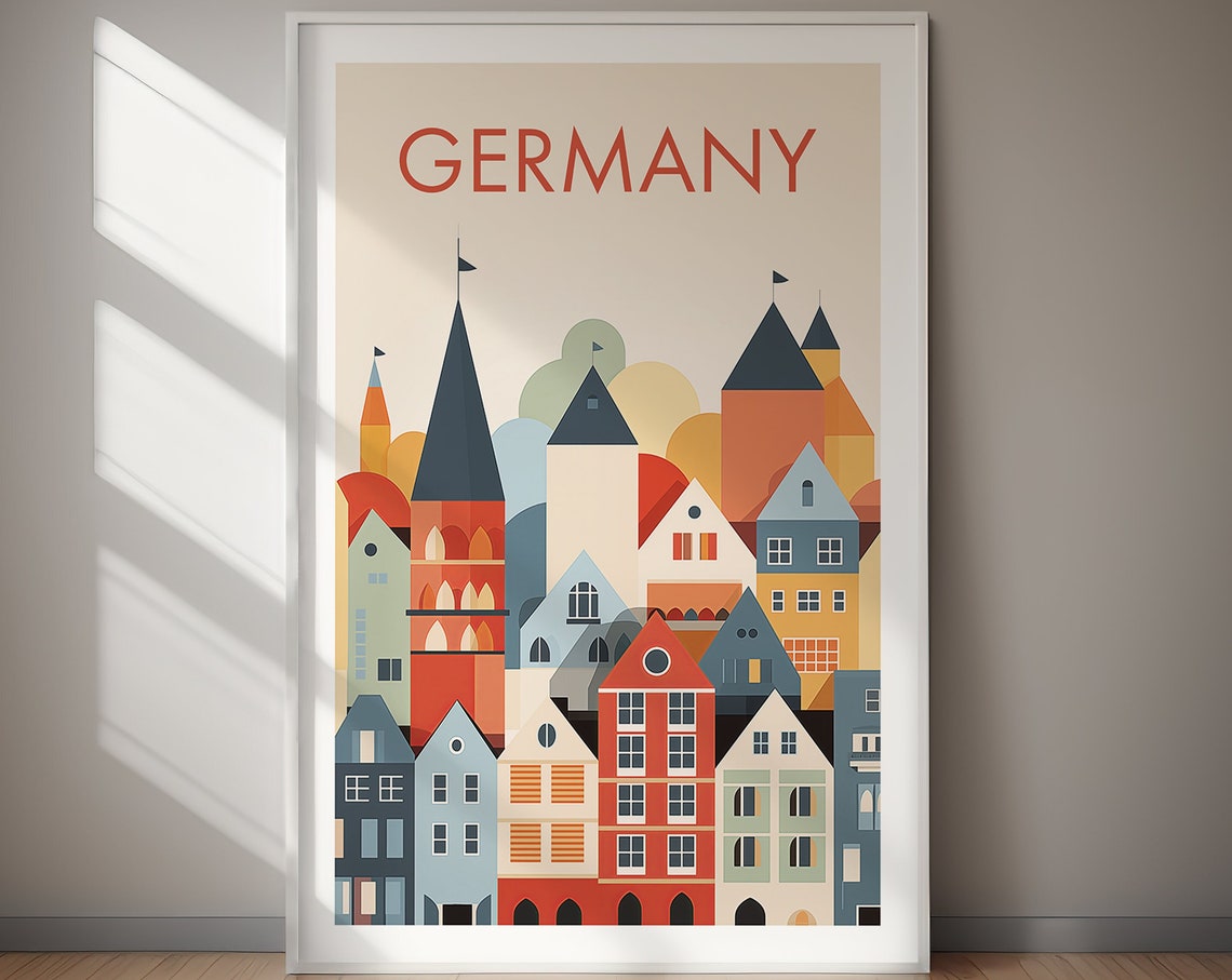 Germany Stylized Old Town Rooftops Geometric Travel Art Poster