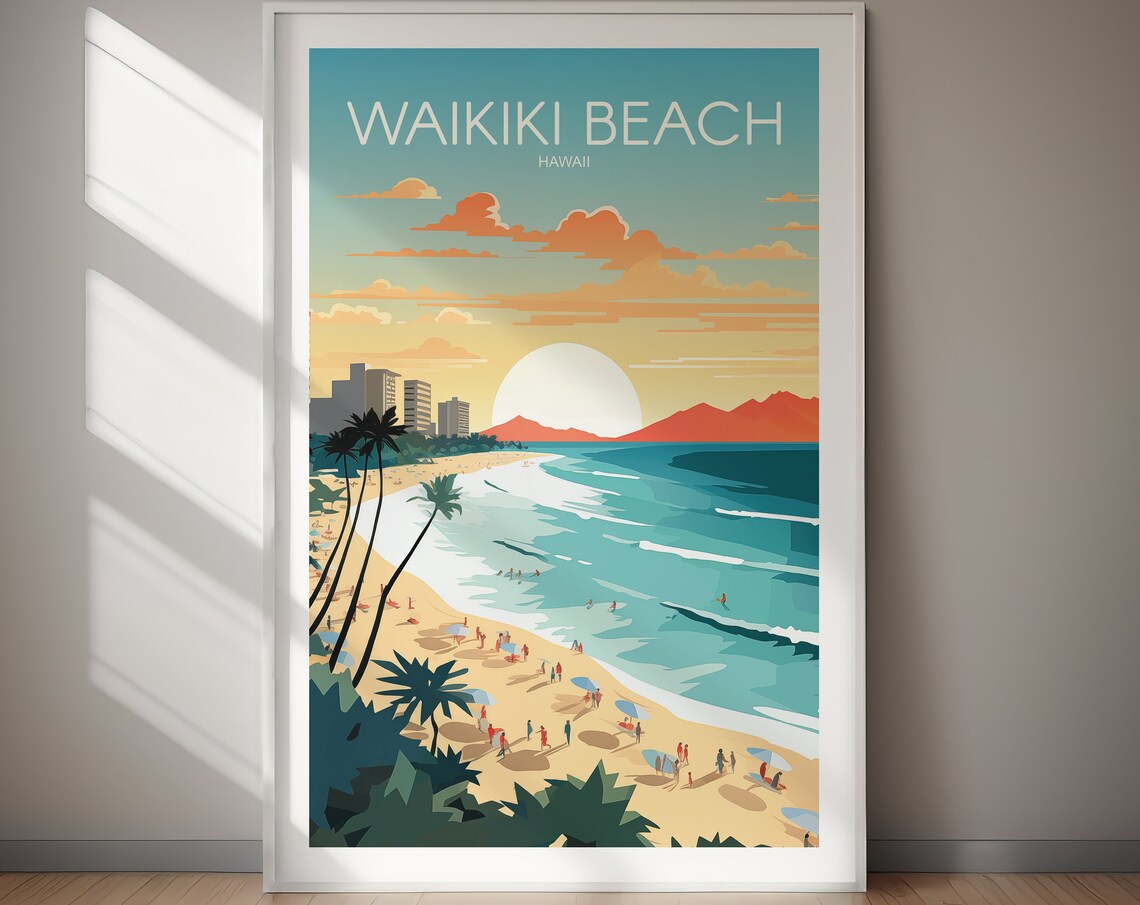 Waikiki Beach Hawaii Travel Poster, Beach Decor