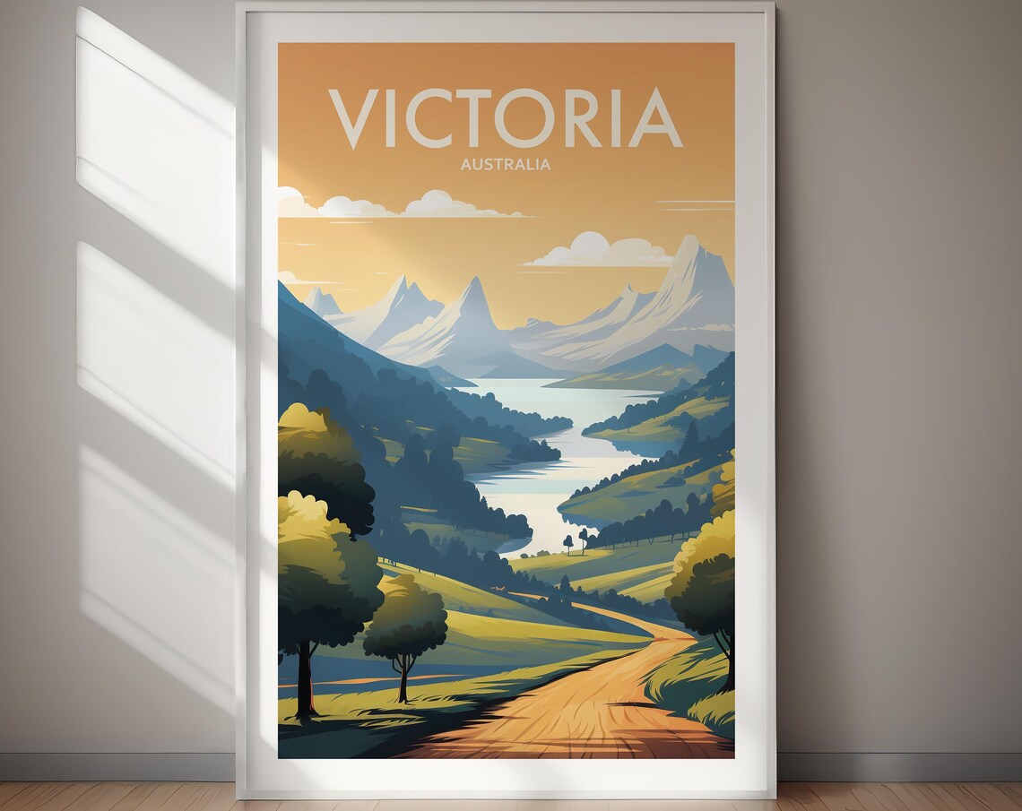 Victoria Australia Golden Mountains Lake Country Road Poster