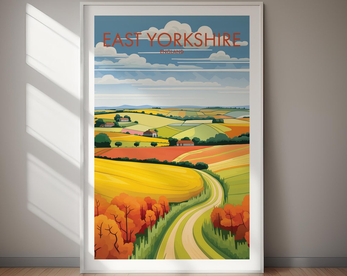 East Yorkshire England Golden Fields Country Road Travel Poster