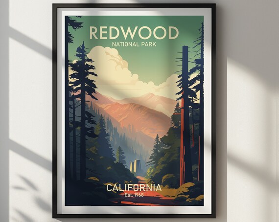 Redwood National Park California Vintage Forest Trees Poster