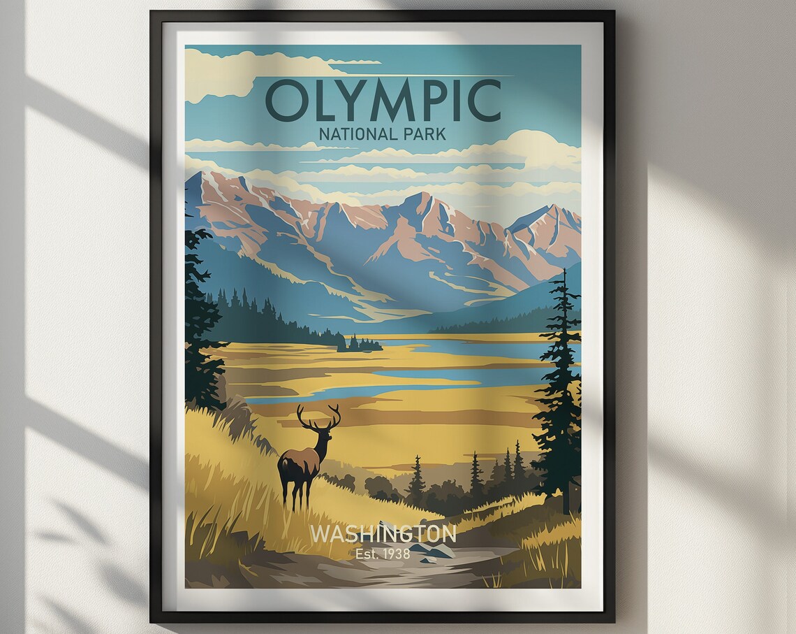 Olympic National Park Travel Poster, Hiking Wall Art