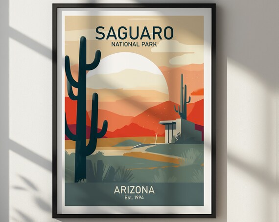 Saguaro National Park Arizona Vintage Desert Sunset Cactus Poster