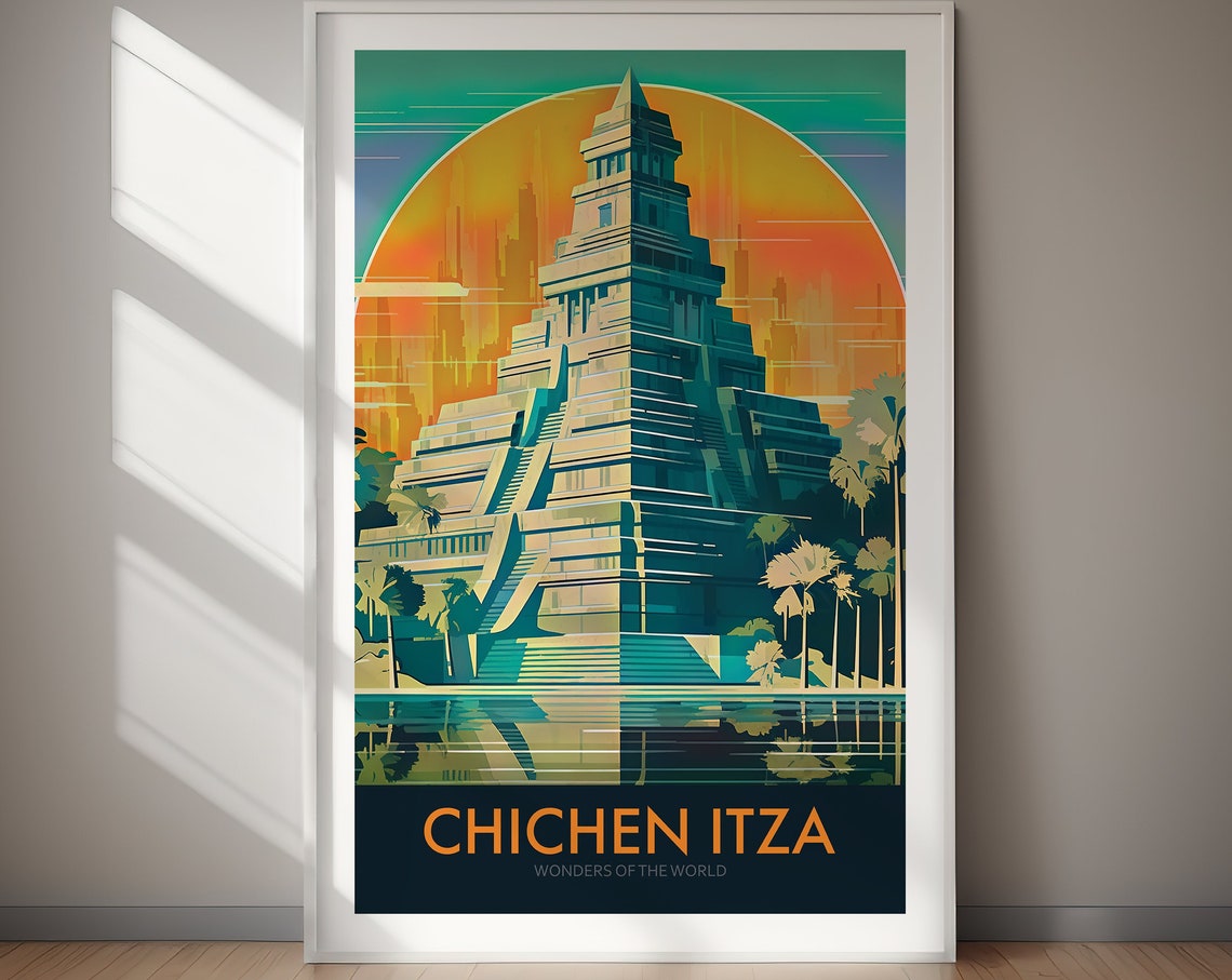 Chichen Itza Mayan Pyramid Mexico Ancient Wonder Travel Poster