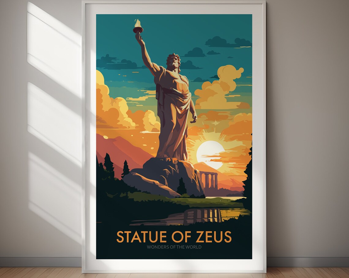 Statue of Zeus at Olympia Ancient Wonder Sunset Travel Poster
