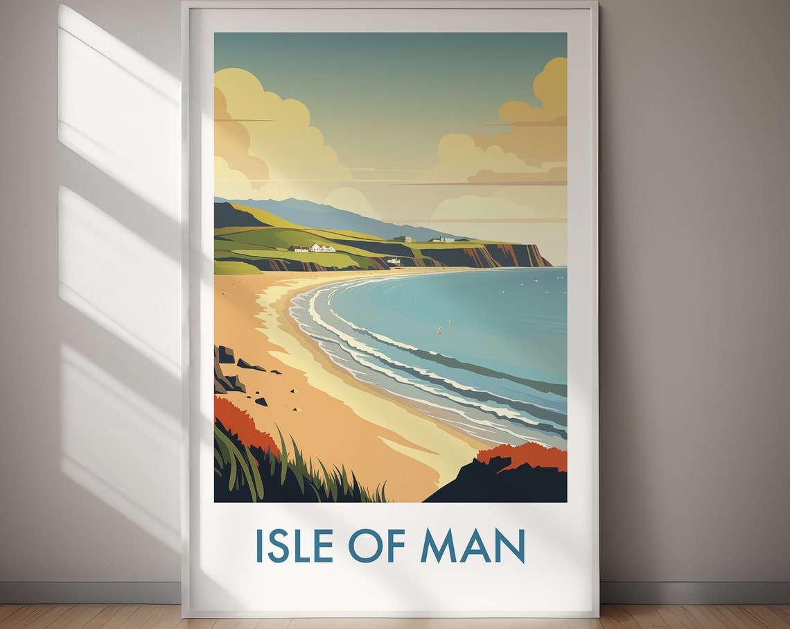 Isle Of Man Sandy Beach Coastline Cliffs Coastal Travel Poster