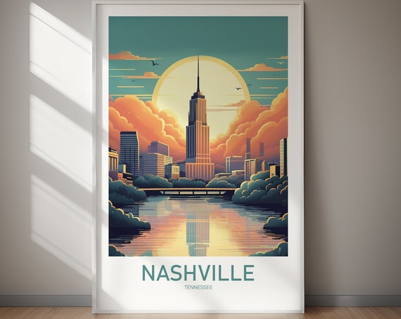 Nashville Travel Poster Us City Wall Art Wanderlust Travel Gift Gift For Her Gift For Him Holiday Gift