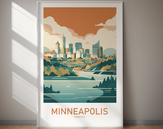 Minneapolis Travel Poster Minnesota Wall Decor Art Hiking Wanderlust Gift For Her Gift For Him