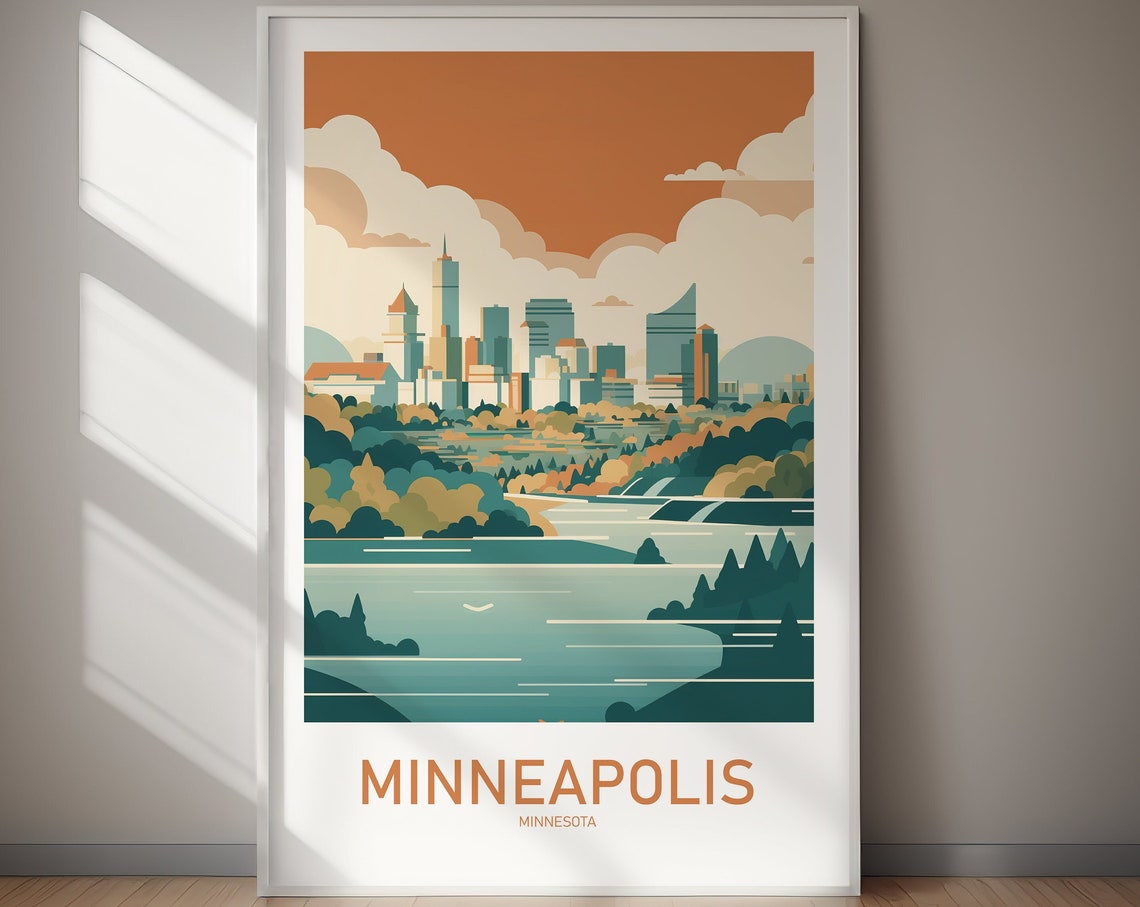 Minneapolis Travel Poster Minnesota Wall Decor Art Hiking Wanderlust Gift For Her Gift For Him