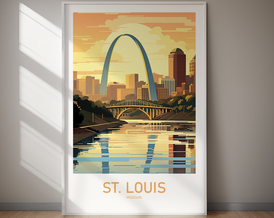 St. Louis Missouri Gateway Arch Sunset Retro Travel Poster Artwork
