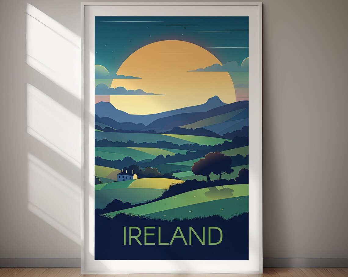 Ireland Emerald Hills Sunset Cottage Scenic Vintage Travel Poster - Image 2
