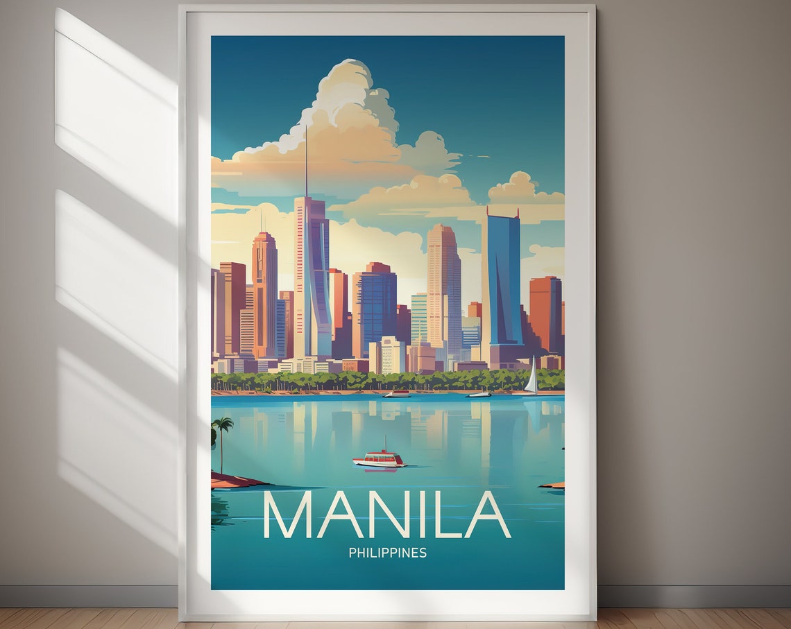 Manila Philippines Bay Skyline Boats Harbor Cityscape Poster