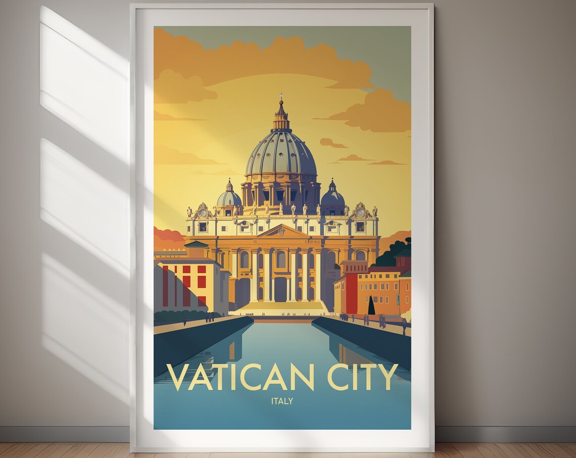 Vatican City St Peters Basilica Rome Golden Sunset Travel Poster