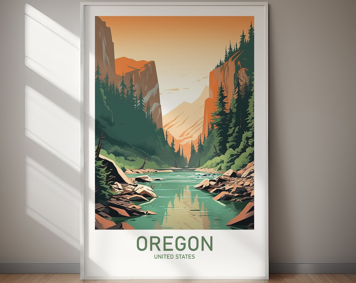 Oregon Travel Poster, US State Wall Art Print