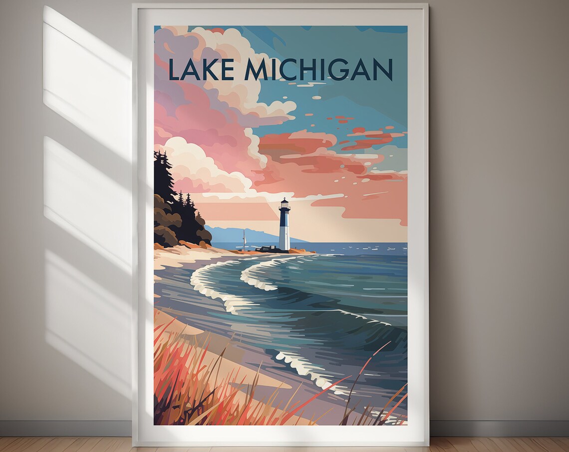 Lake Michigan Travel Poster Art Print, Home Decor