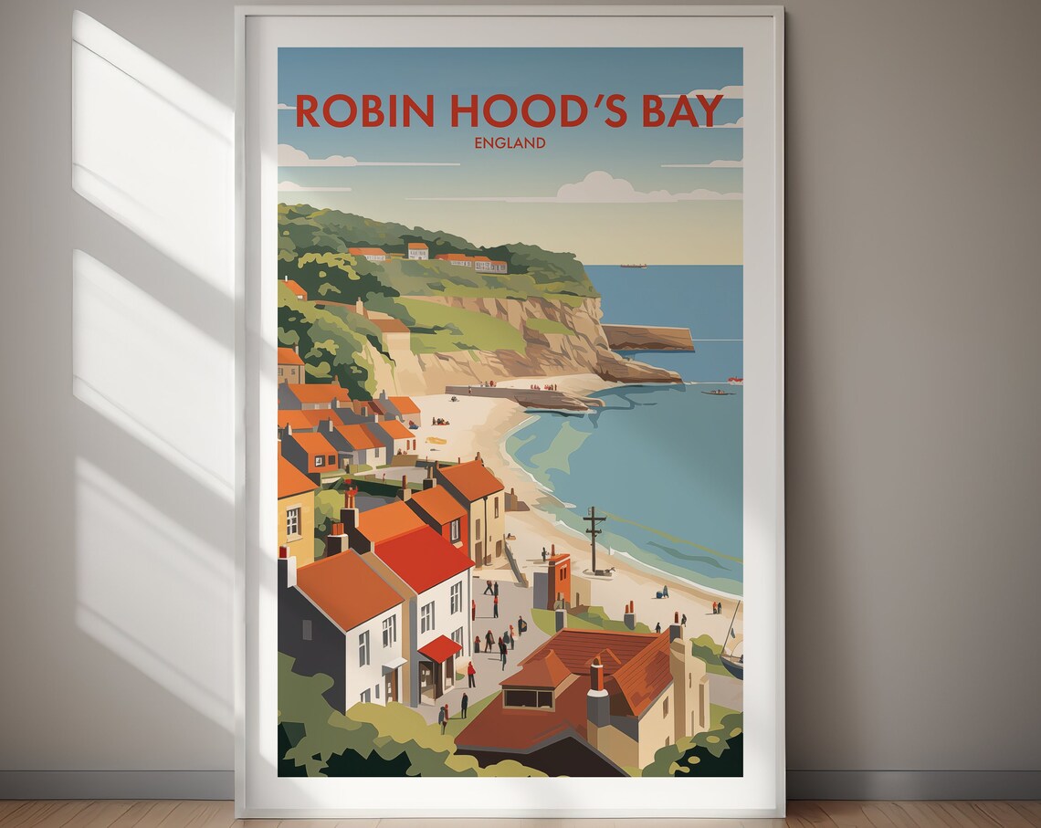 Robin Hood's Bay England Coastal Village Retro Travel Poster