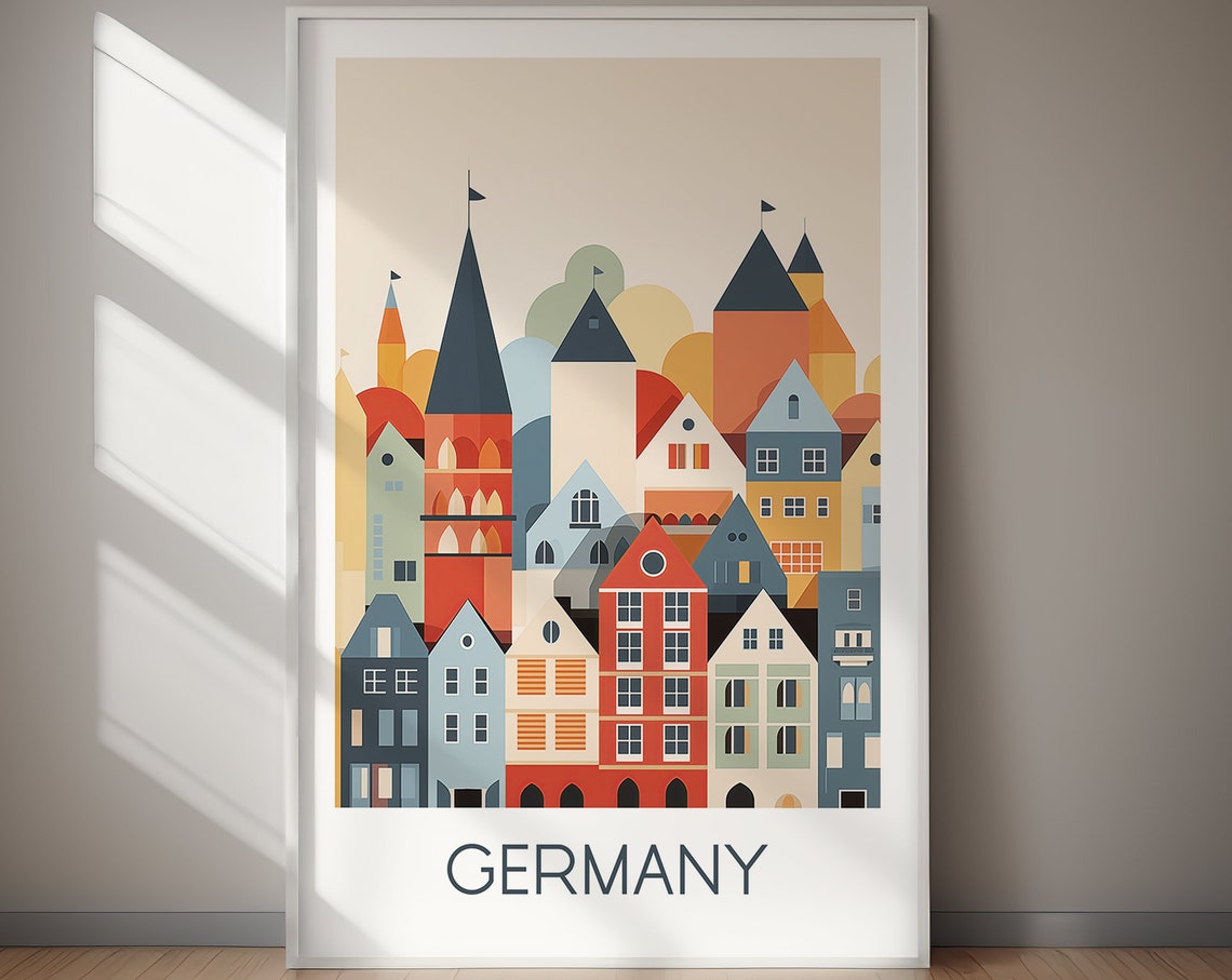 Germany Stylized Old Town Rooftops Geometric Travel Art Print - Image 2