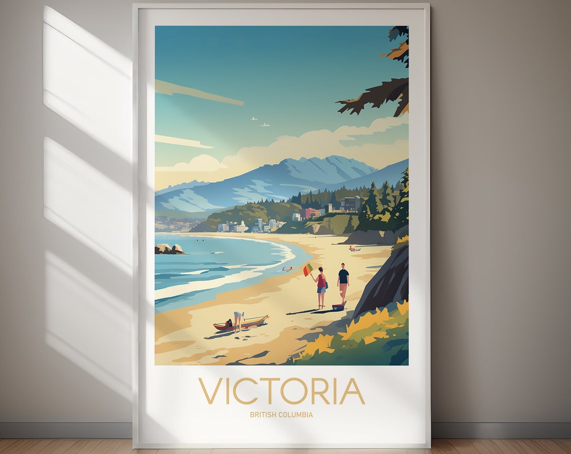 Victoria British Columbia Beach Vintage Retro Style Travel Poster