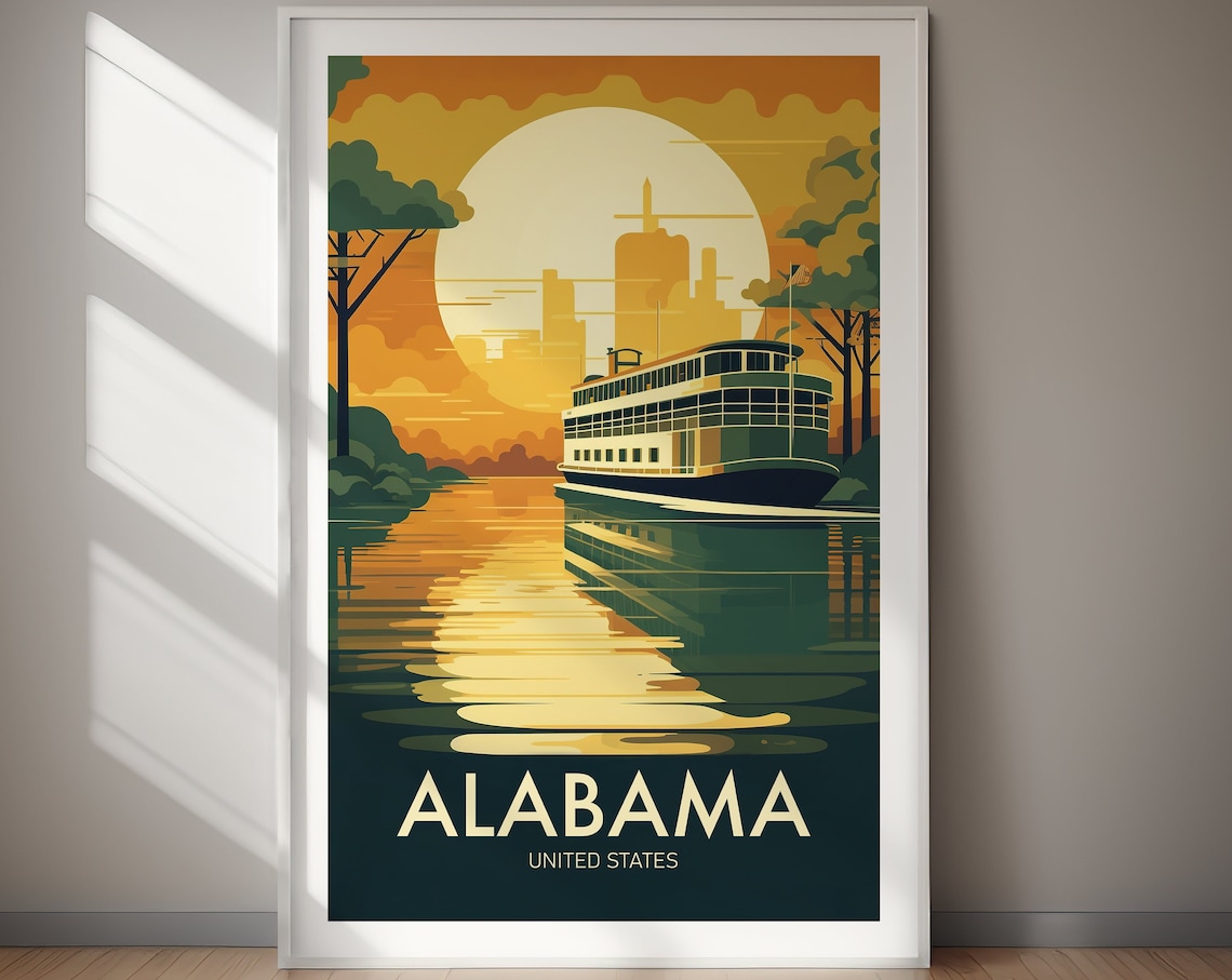 Alabama Travel Poster, Holiday Home Decor Art Print