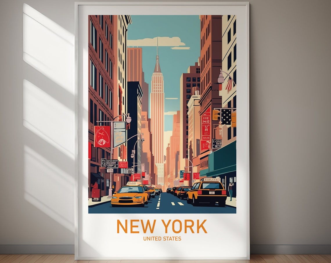 New York Manhattan Empire State Street Vintage Skyline Poster