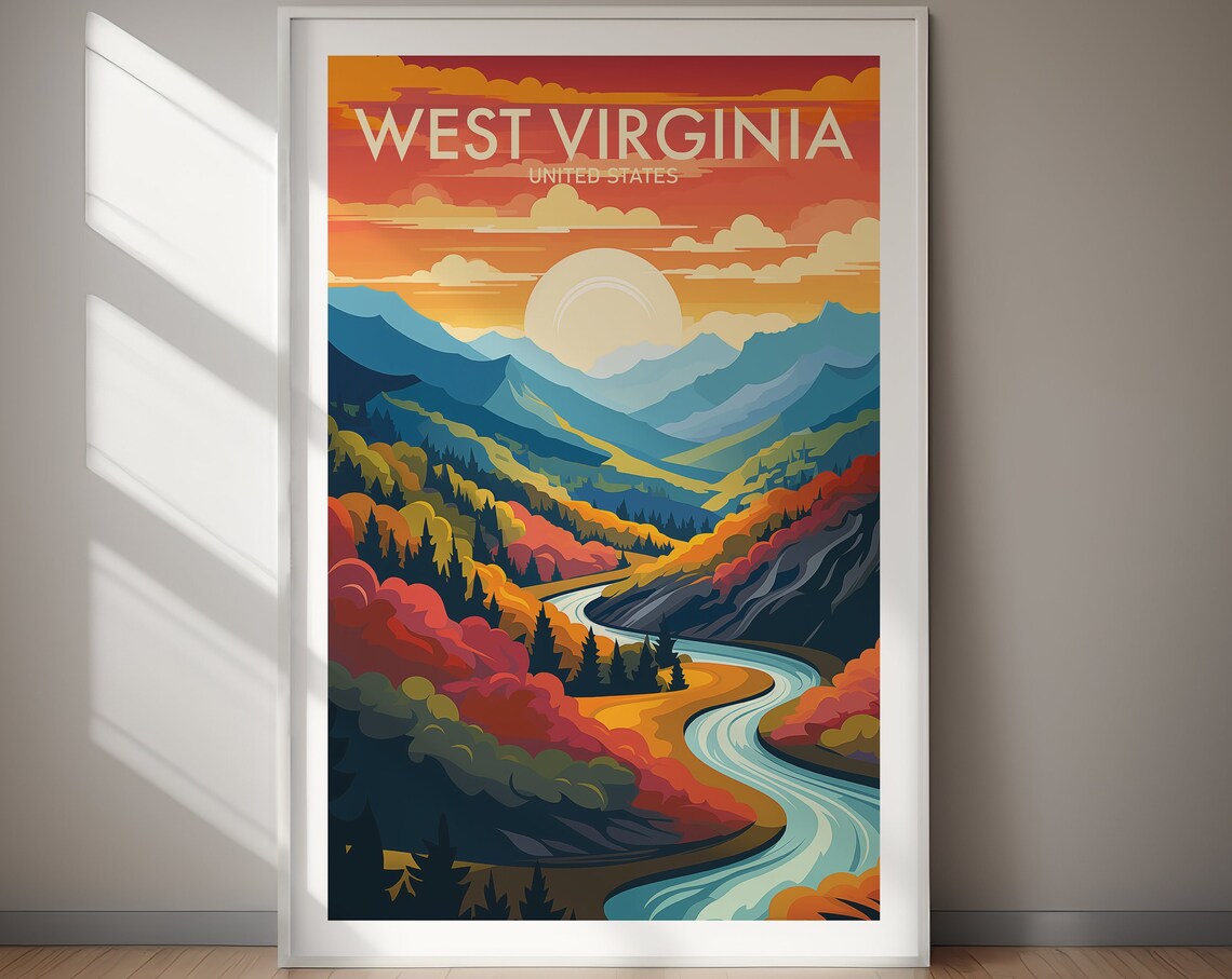 West Virginia Travel Poster, Hiking Adventure Art Print