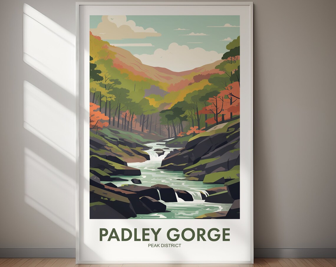 Padley Gorge Peak District Autumn River Woodland Travel Poster - Image 2