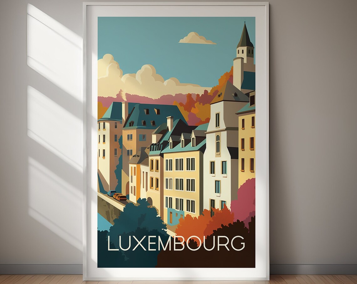 Luxembourg Old Town Street Autumn Colorful Travel Art Poster - Image 2
