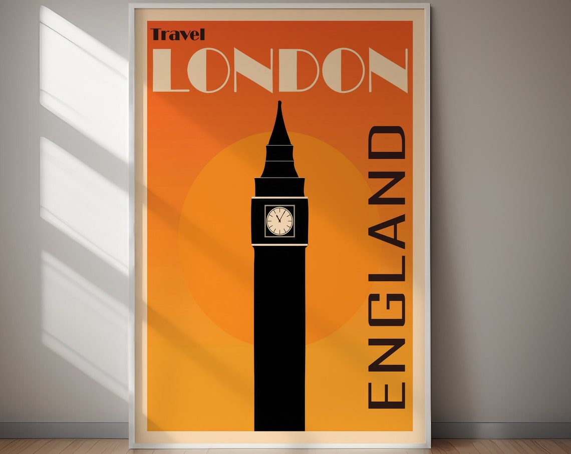 Travel London England Big Ben Clock Tower Orange Sunset Poster