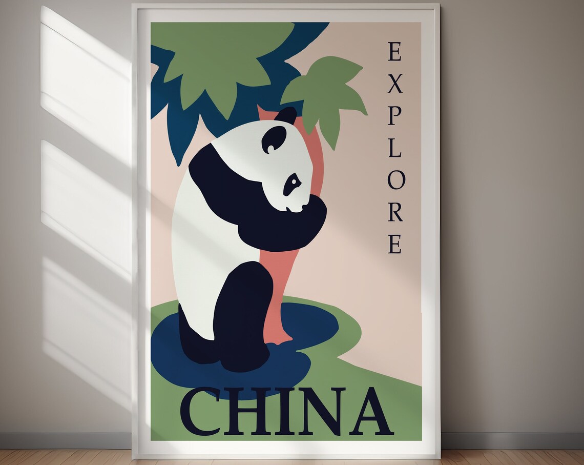 Explore China Giant Panda Bamboo Forest Cute Illustration Poster - Image 2