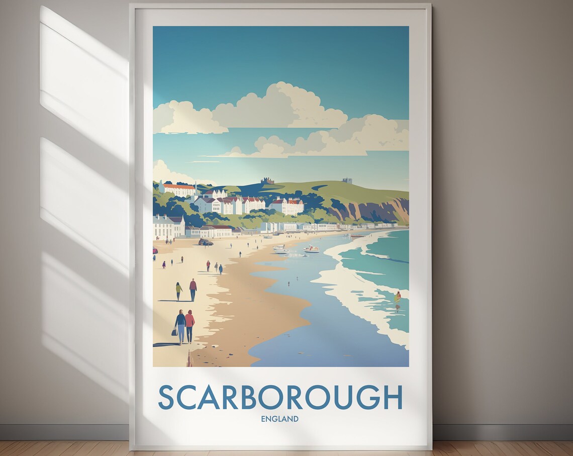 Scarborough England Sandy Beach Headland Seaside Resort Travel Poster