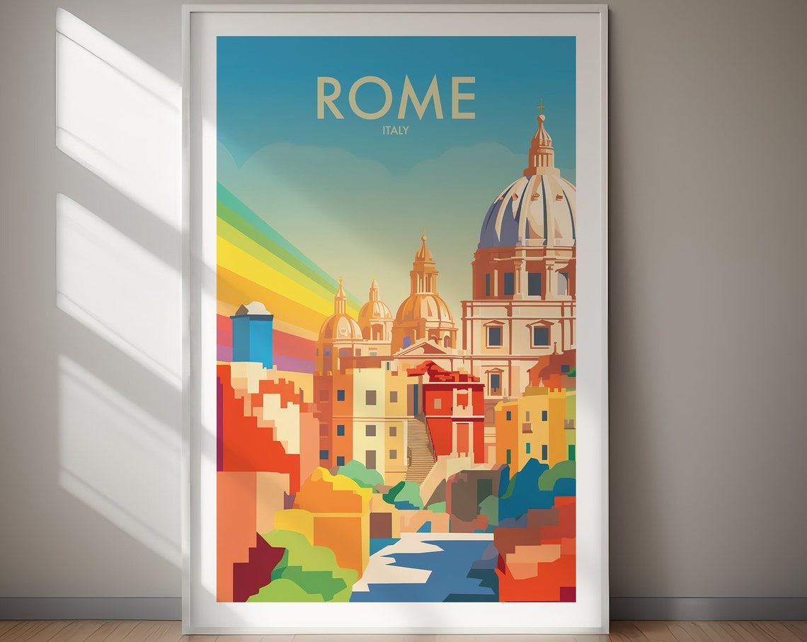 Rome Italy Rainbow Cityscape St Peters Dome Daylight Scene Poster