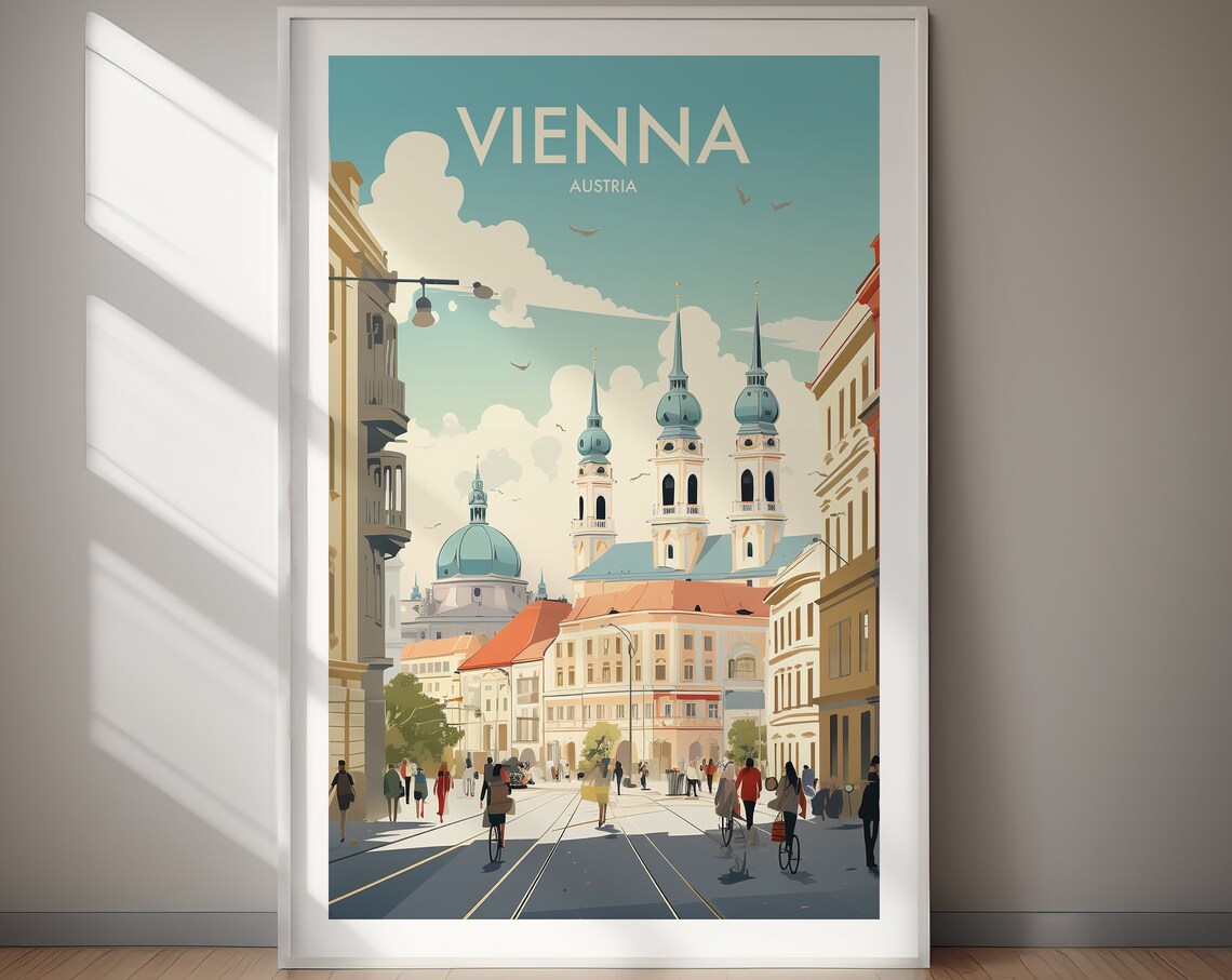 Vienna Austria Historic Street Church Spires Cityscape Poster