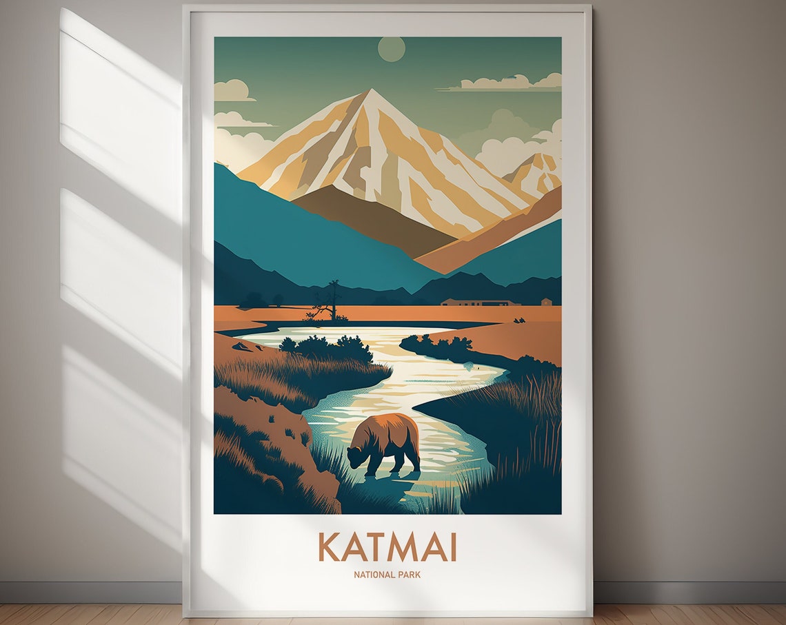 Katmai National Park Brown Bear River Valley Alaska Art Poster