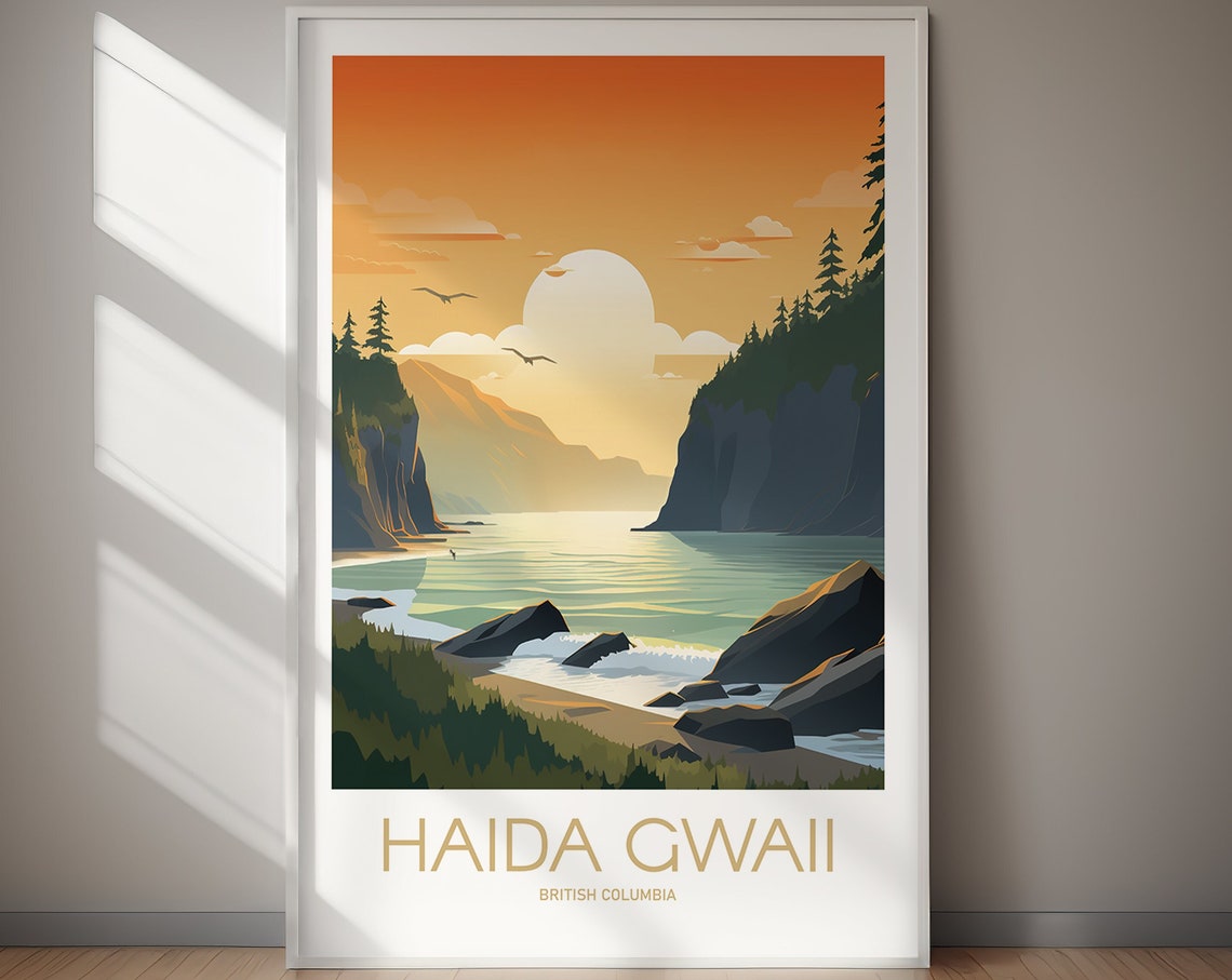 Haida Gwaii British Columbia Sunset Coast Cliffs Travel Poster