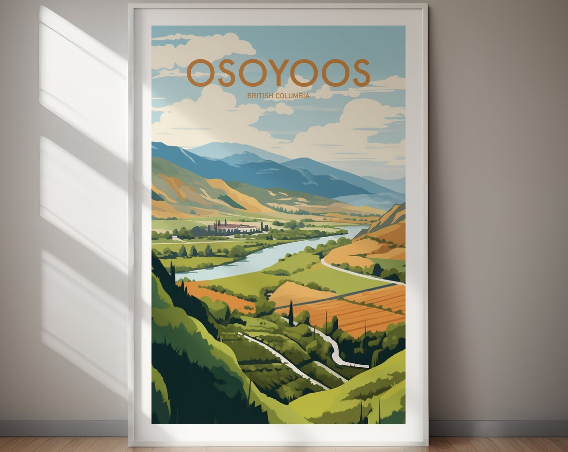 Osoyoos British Columbia Valley Vineyard Landscape Travel Poster
