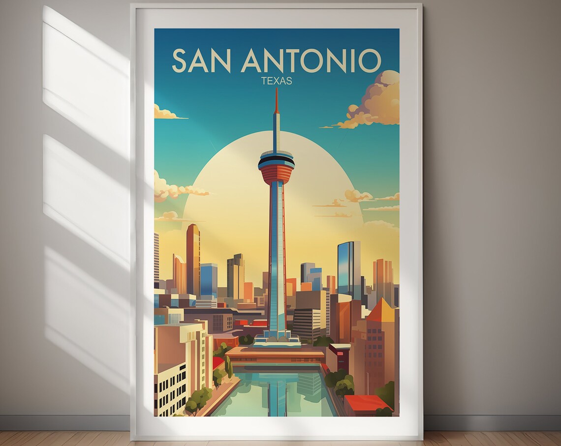 San Antonio Texas Tower of the Americas Skyline Travel Poster