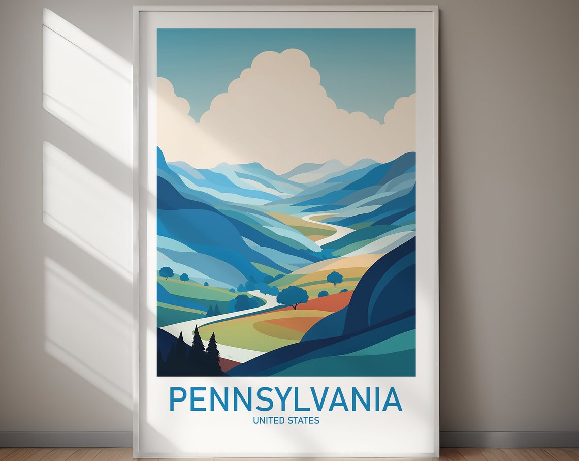 Pennsylvania Blue Mountain Valley Road Retro Vintage Travel Poster