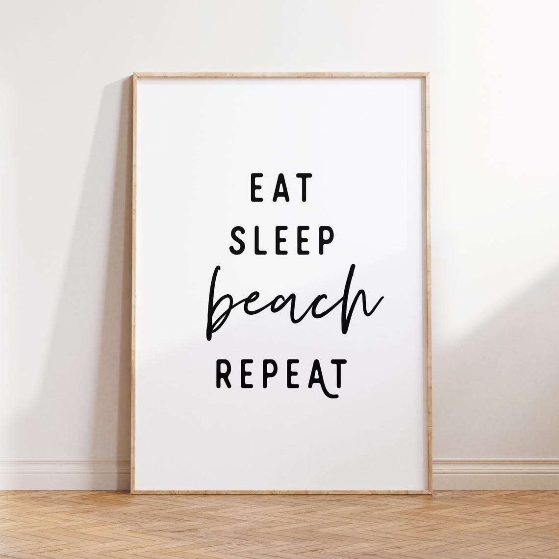 Eat Sleep Beach Repeat Coastal Quote Poster for Beach House Decor
