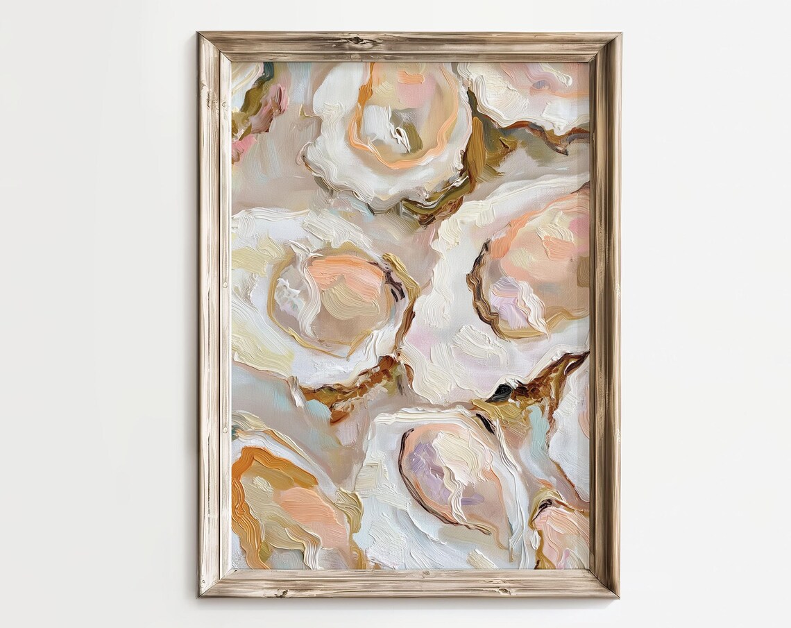 Abstract Oyster Painting Poster Cream Blush Coastal Kitchen Decor