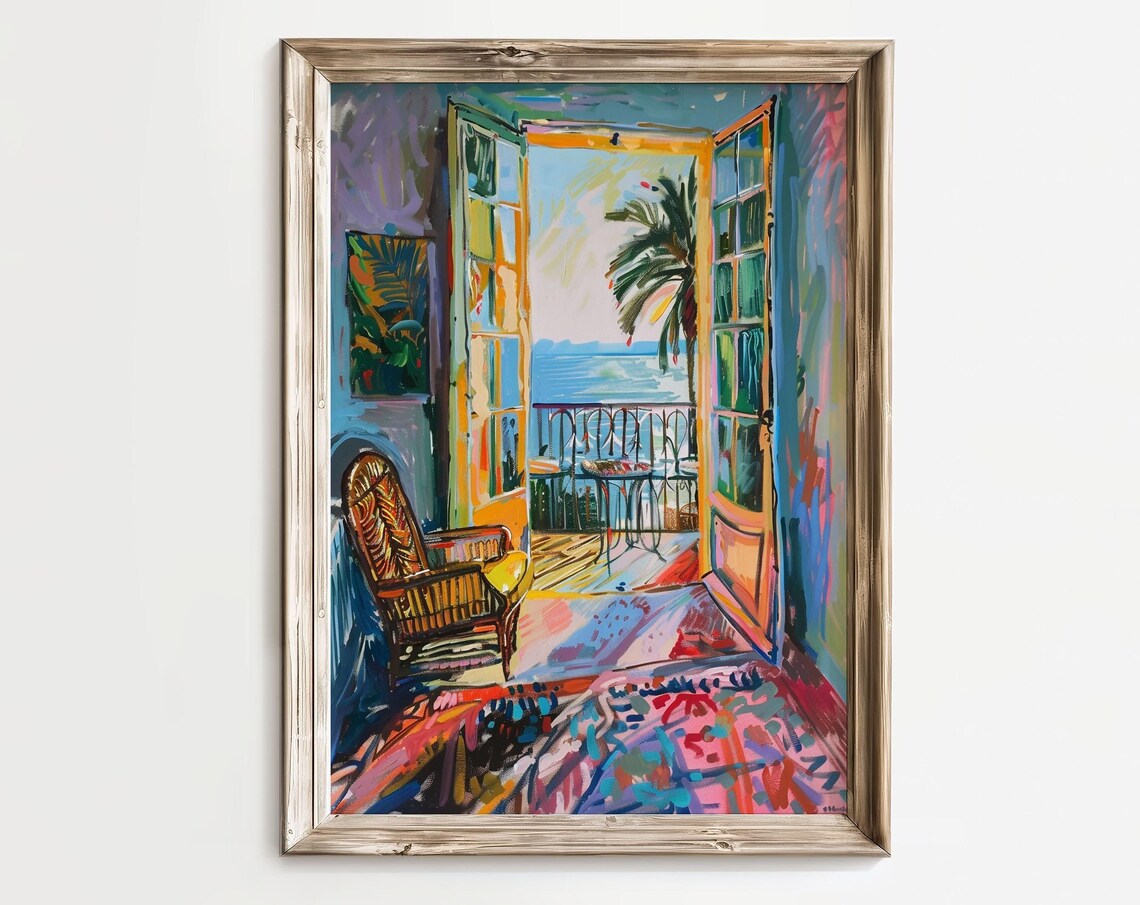 Colorful Fauvist Open Window Overlooking the Sea Balcony Painting Print