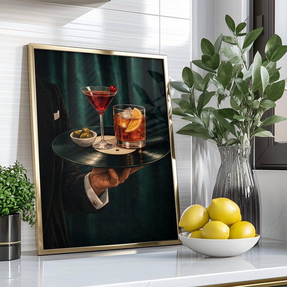 Vinyl Cocktail Tray Retro Lounge Art Print
