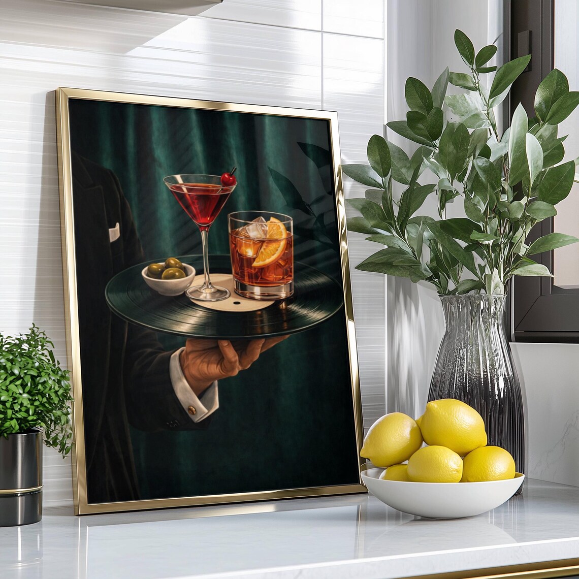 Vinyl Cocktail Tray Retro Lounge Art Print