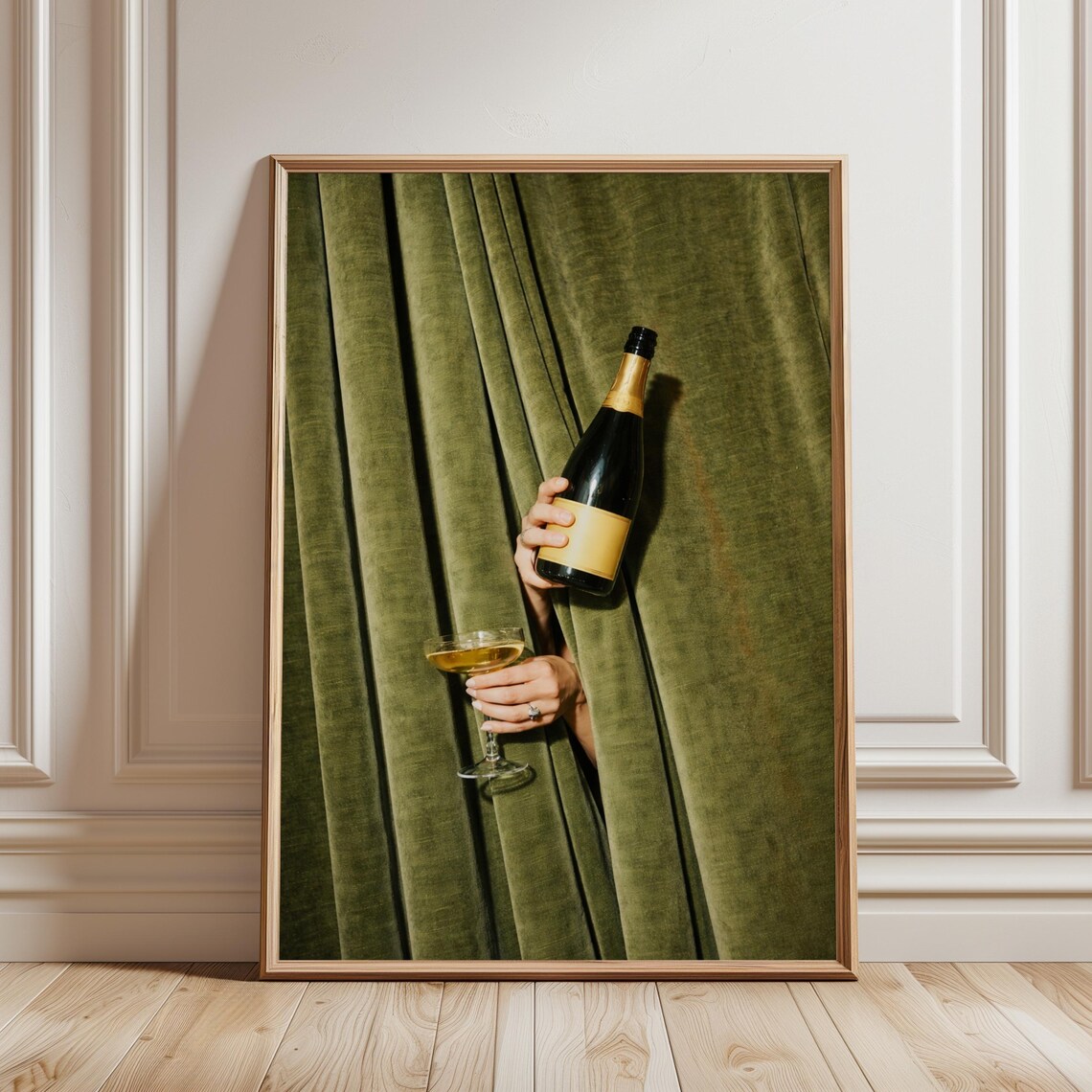 Champagne Curtain - Moody Minimalist Bar Poster