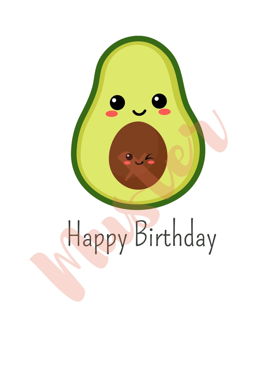 Kawaii Smiling Avocado and Winking Pit Happy Birthday Greeting Poster - Image 2