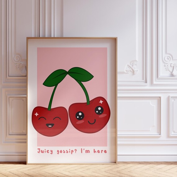Cherry Gossip Print Aesthetic Wall Art For Coquette Room Decor Cute And Girly Dopamine Decor Pink Poster For Trendy Room Decor Teens
