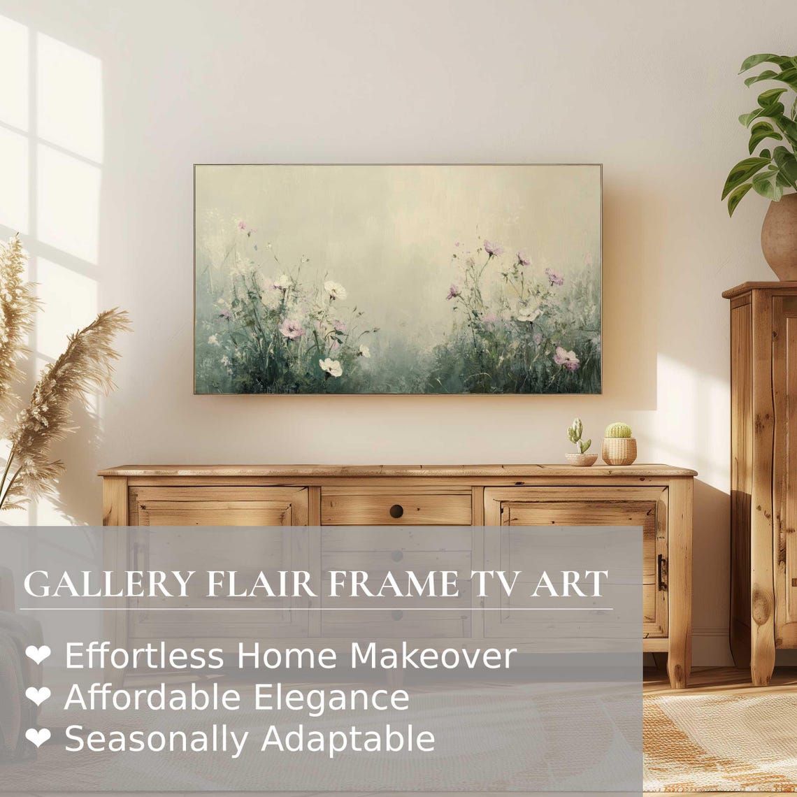 Wildflowers Morning Mist Soft Pastel Impressionist Nature Wall Art - Image 2