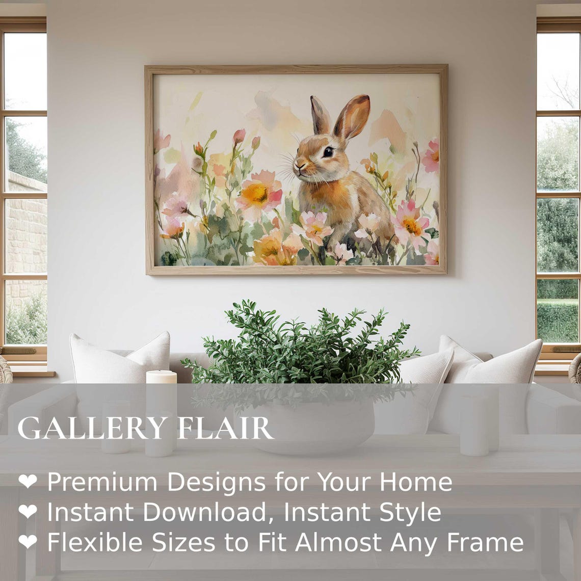 Watercolor Bunny Among Pastel Spring Flowers Cute Rabbit Poster - Image 2