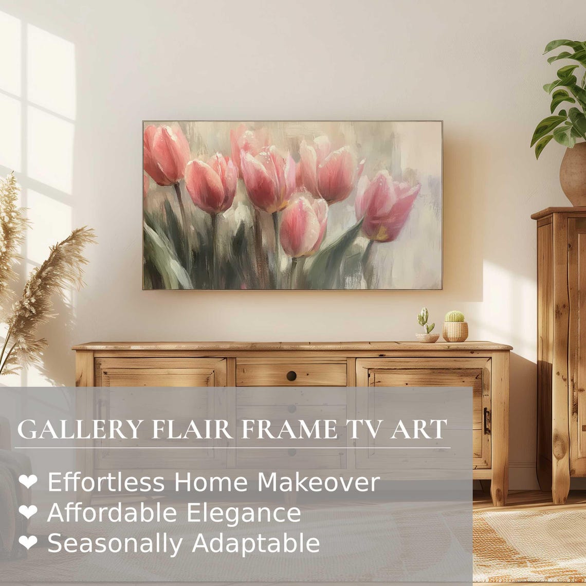 Pink Tulips Close Up Vintage Impressionist Floral Spring Poster - Image 2