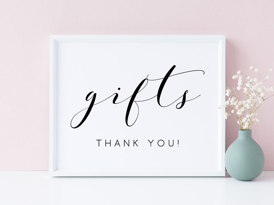 Gifts Thank You Wedding Cards Table Elegant Script Sign Poster