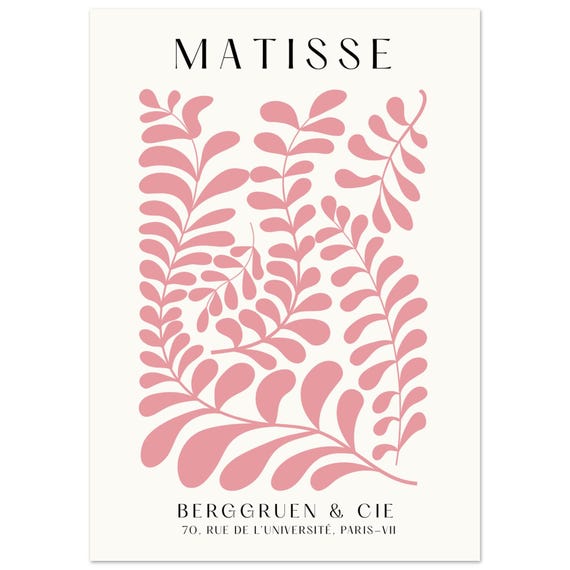 Pink Matisse Print Botanical Leaf Wall Art Poster Blush Abstract Matisseinspired Cutout Design Modern Minimalist Decor